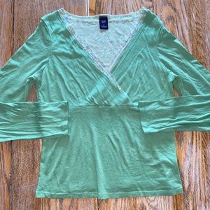 GAP layered wrap look cotton modal green top